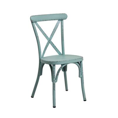Retro Blue Aluminium Cross Back Chair Set Of 2