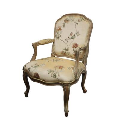 Wash White Louis XV Chair With Flower Fabric