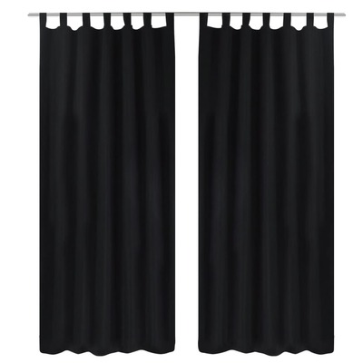 2 pcs Black Micro-Satin Curtains with Loops  