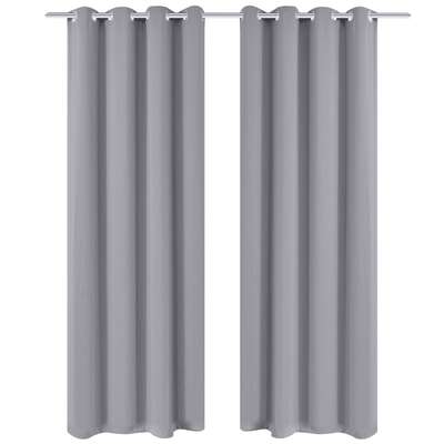 2 pcs Grey Blackout Curtains with Metal Rings    