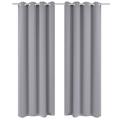 2 pcs Grey Blackout Curtains with Metal Rings    