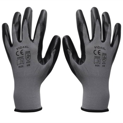 8/M Work Gloves Nitrile 24 Pairs Grey and Black  