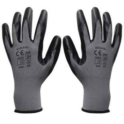  9/L Work Gloves Nitrile 24 Pairs Grey and Black