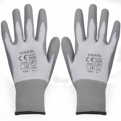 9/L Work Gloves PU 24 Pairs White and Grey 