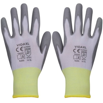 Work Gloves PU  Pairs White and Grey Size XL
