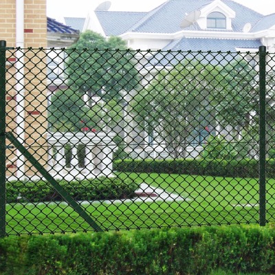 Chain Link Fence with Posts Galvanised Steel Colour Green 