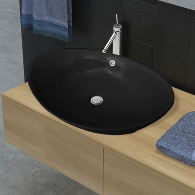 Black Luxury Ceramic Basin Oval with Overflow 