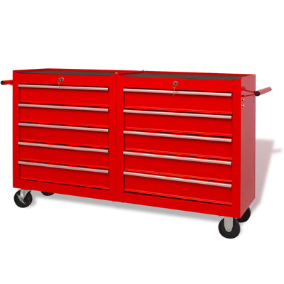 Workshop Tool Trolley with 10 Drawers Size XXL Steel Red