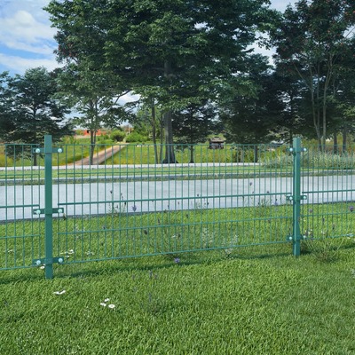 Fence Panel with Posts Powder-coated Iron Green S