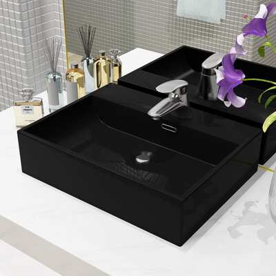 Basin with Faucet Hole Ceramic Black  S 