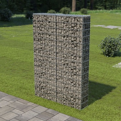 Gabion Wall with Covers Galvanised Steel , Silver