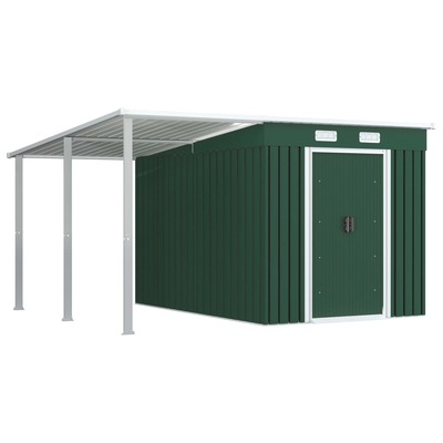 Garden Shed with Extended Roof Green Steel