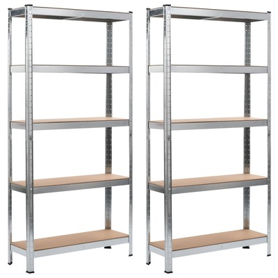 Storage Shelves 2 pcs Silver Steel and MDF