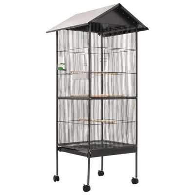 Bird Cage with Roof Grey  Steel