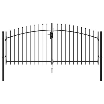Fence Gate Double Door with Spike Top Steel   Black