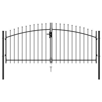 Fence Gate Double Door with Spike Top Steel   Black