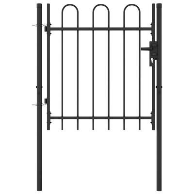 Fence Gate Single Door with Arched Top Steel Black