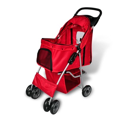 Pet Stroller Travel Carrier Red Folding 