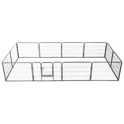 Dog Playpen 12 Panels Steel Black 
