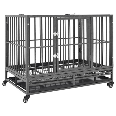 Dog Cage With Wheels Steel 