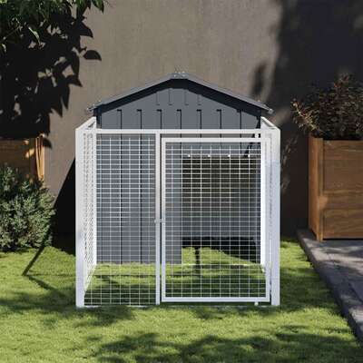 Steel Dog House with Run Anthracite | EXTG