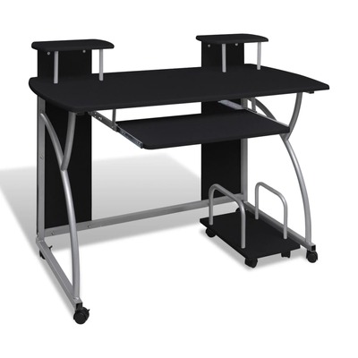 Mobile Computer Desk with Pull Out Tray Black