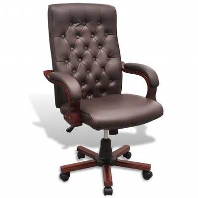 Chesterfield Office Chair Artificial Leather Brown