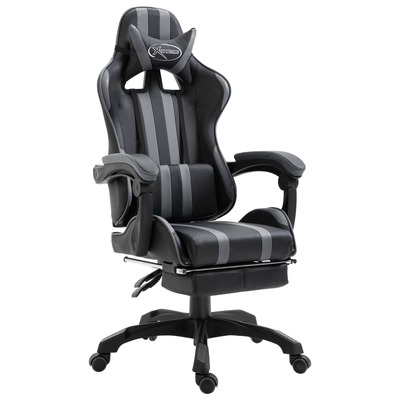 Leather Gaming Chair with Footrest Grey
