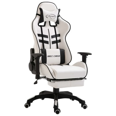 Leather Gaming Chair with Footrest Black