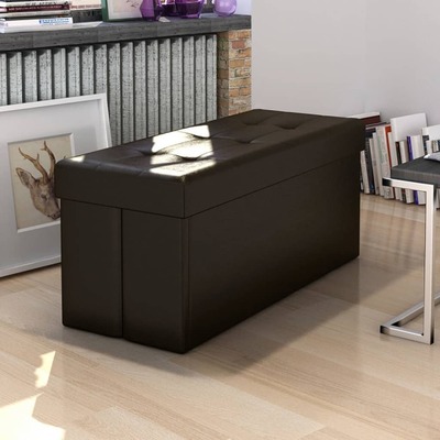 Brown Faux Leather Folding Storage Seat Bench Stool Ottomans