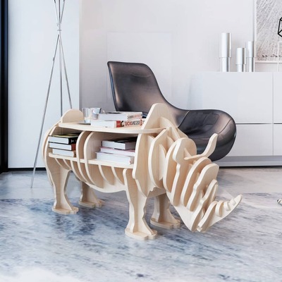 Wooden Rhino Home Decor Shelf Book Organiser Side Table