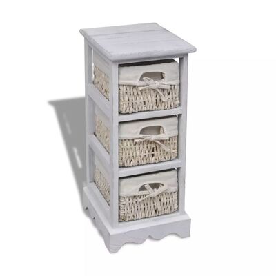 Paulownia Wood Storage Rack 3 Weaving Baskets White