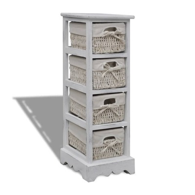 Paulownia Wood Storage Rack 4 Weaving Baskets White