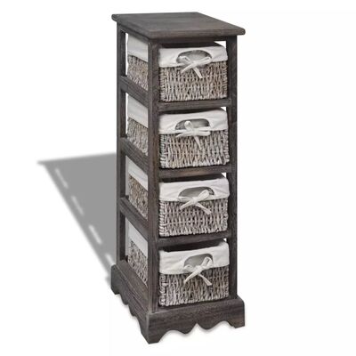 Paulownia Wood Storage Rack 4 Weaving Baskets Brown