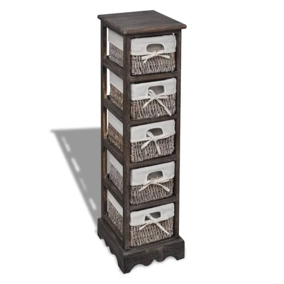 Paulownia Wood Storage Rack 5 Weaving Baskets Brown