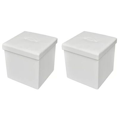 Foldable Storage Stool Ottoman Footstool White 2 pcs