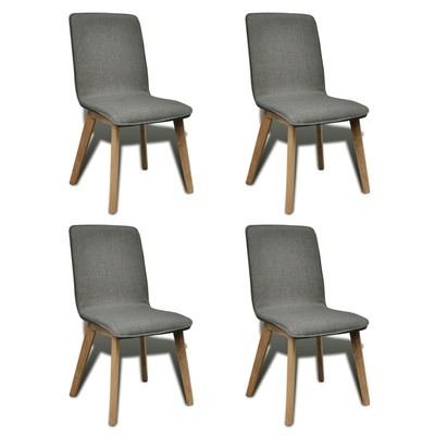 Dining Chairs 4 pcs Light Grey Fabric and Solid Oak Wood 