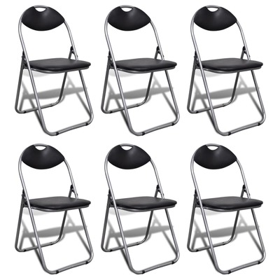 Folding Dining Chairs 6 pcs Black Fau Leather and Steel