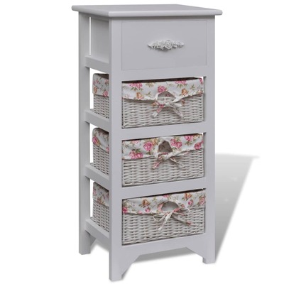 Cabinet with 1 Drawer and 3 Baskets White Wood