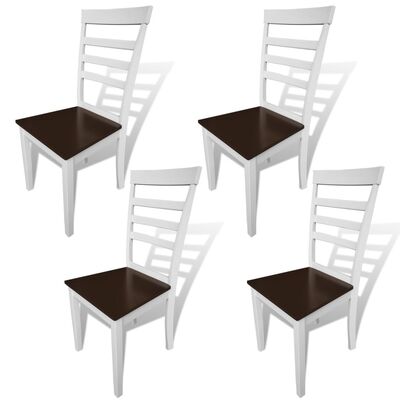 Dining Chairs 4 pcs White and Brown Solid Wood and MDF