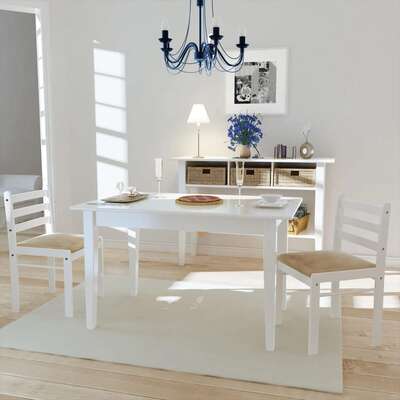 4x Solid Rubber Wood Dining Chairs White Velvet Kitchen Dinner Chair