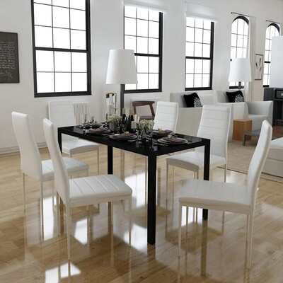 Seven Piece Dining Table Set Black and White