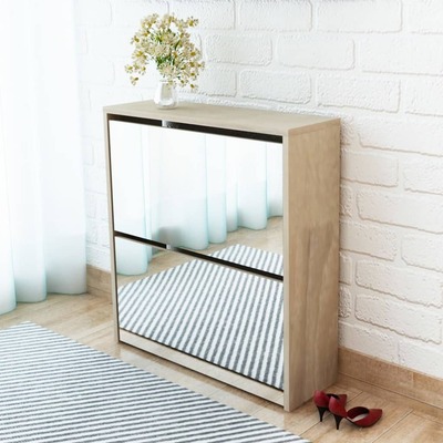 Shoe Cabinet 2-Layer Mirror Oak 