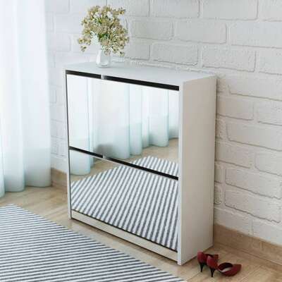 Shoe Cabinet 2-Layer Mirror White 