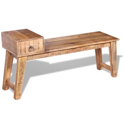 Bench with Drawer Solid Mango Wood