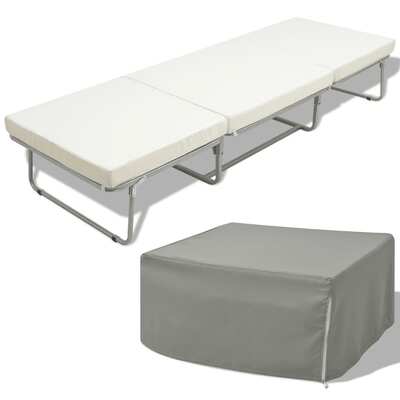 Folding Bed with Mattress White Steel 