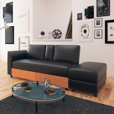 Sofa Bed Black Artificial Leather