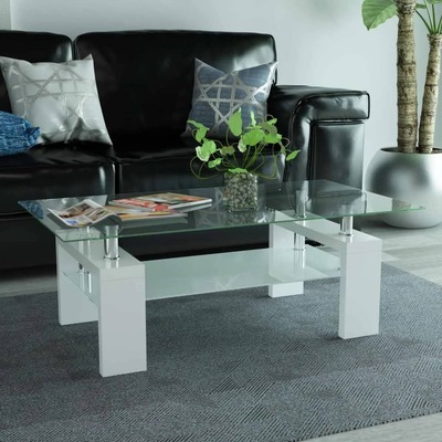 High-Gloss Coffee Table with Lower Shelf White