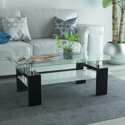 High-Gloss Coffee Table with Lower Shelf  Black