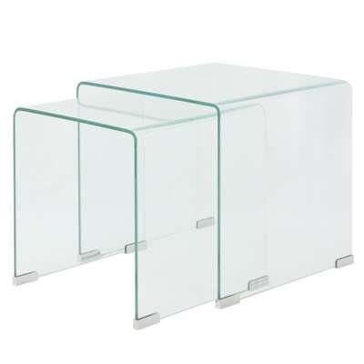Two Piece Nesting Table Set Tempered Glass Clear